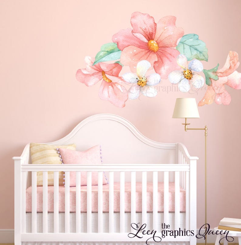 Pink Peach C Watercolor Fl Wall Decals Nursery Girl Room Art Ecofriendly Child Friendly Flower Bedroom Decor