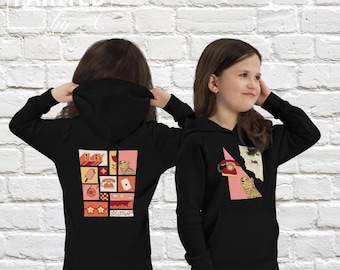 Felpa con cappuccio per bambini con stampa leopardata biologica: maglione ecologico con stampa anteriore e posteriore