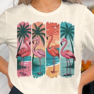 Flamingo Summer Tee, Retro Beach Shirt, Vintage Vacation Top, Girly Graphic T-Shirt, Pink Flamingo Print, Cool Beachwear Tee, Comfort colors