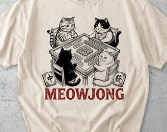 Meowjong Cat Mahjong Shirt, Comfort Colors® T-Shirt, Vintage Sweatshirt