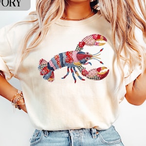 Patchwork Lobster Comfort Colors® T-shirt, kustnära quiltad sweatshirt