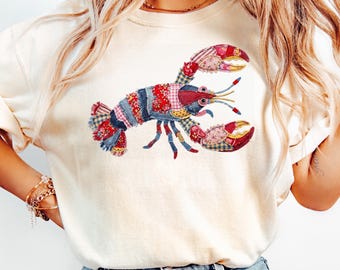 Patchwork Lobster Comfort Colors® T-Shirt, Coastal Quilted Sweatshirt