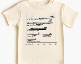 Aircraft Size Chart Youth T-Shirt, Bomber Jet Onesie, Fighter Plane Toddler Sweatshirt