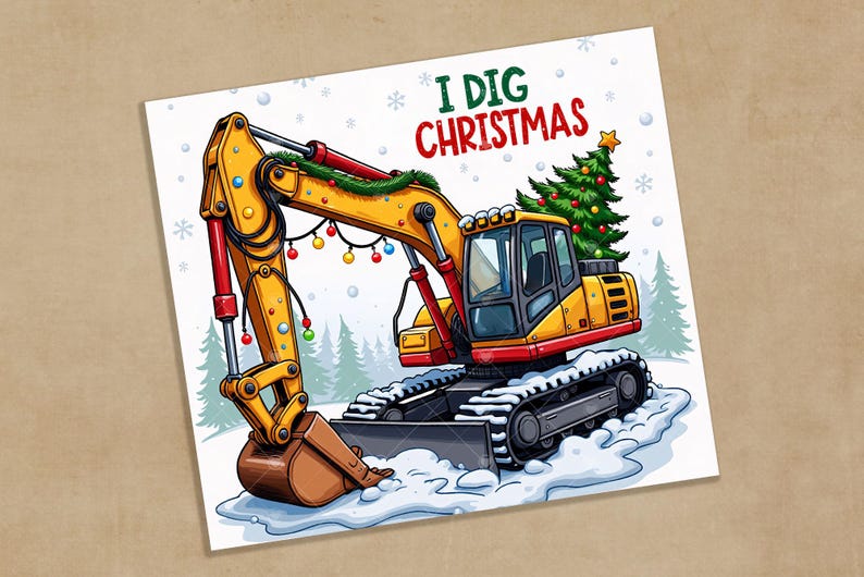 I Dig Christmas Tumbler Wrap PNG, Excavator 20oz Skinny Sublimation