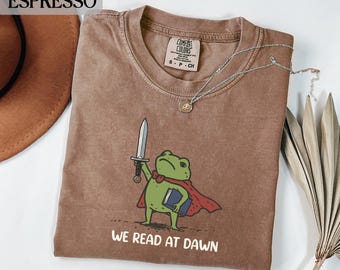 Comfort Colors® We Read At Dawn Frog T-Shirt, Book Lover Sweatshirt, Funny Reading Shirt