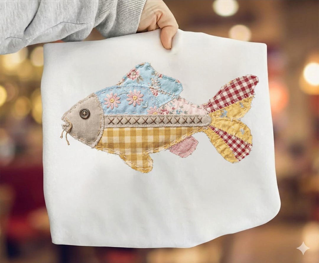 Patchwork Fish Faux Patchwork Fish Digital PNG: Rustic Country Quilted Fabric Clip Art ...