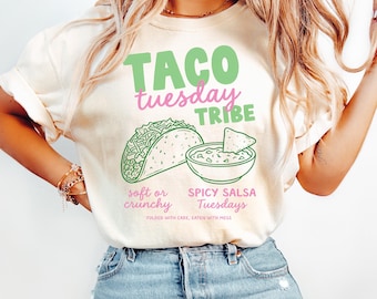 T-shirt Taco Tuesday, Comfort Colors®, T-shirt Taco Tribe, Chemise cuisine mexicaine amusante, T-shirts salsa, Vêtements Tuesday Vibes