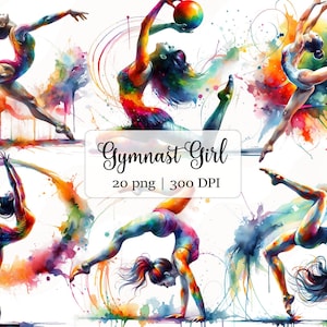 Conjunto de imágenes prediseñadas de gimnasta con purpurina colorida, diseño de sublimación de gimnasia, diseño de camiseta deportiva, descarga digital, sudadera, DTF