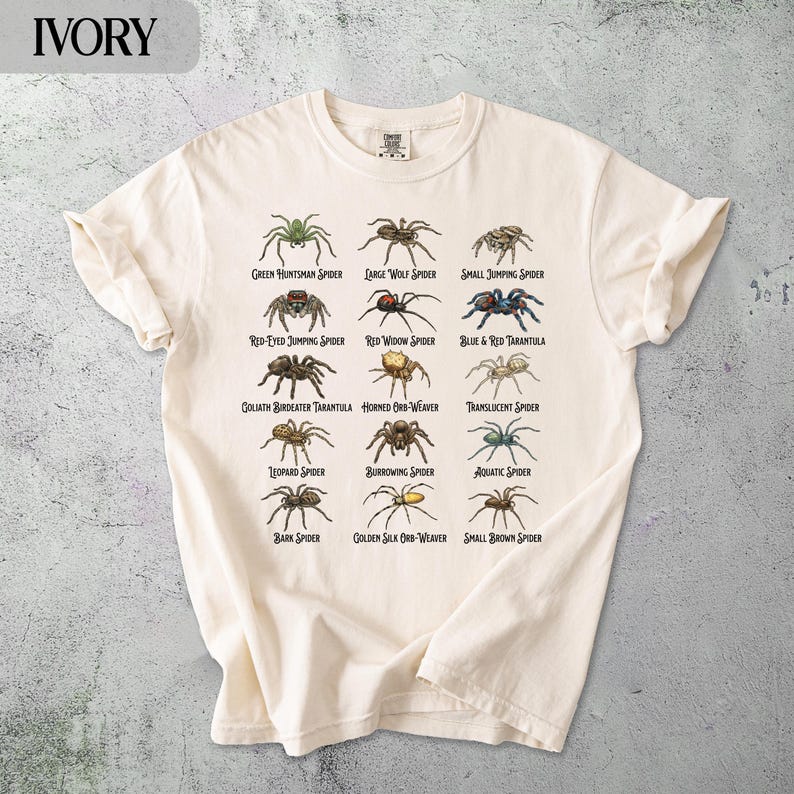Spider Identification Chart T-Shirt, Educational Spider Shirt, Entomology Lover Gift, Unique Spider Species Tee, Nature Enthusiast Shirt
