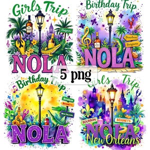 誕生日旅行 Nola PNG、マルディグラ昇華 PNG デザイン、Nola PNG、ニューオーリンズ女子旅行、デジタル ダウンロード、ハッピー マルディグラ、フルール ド リス