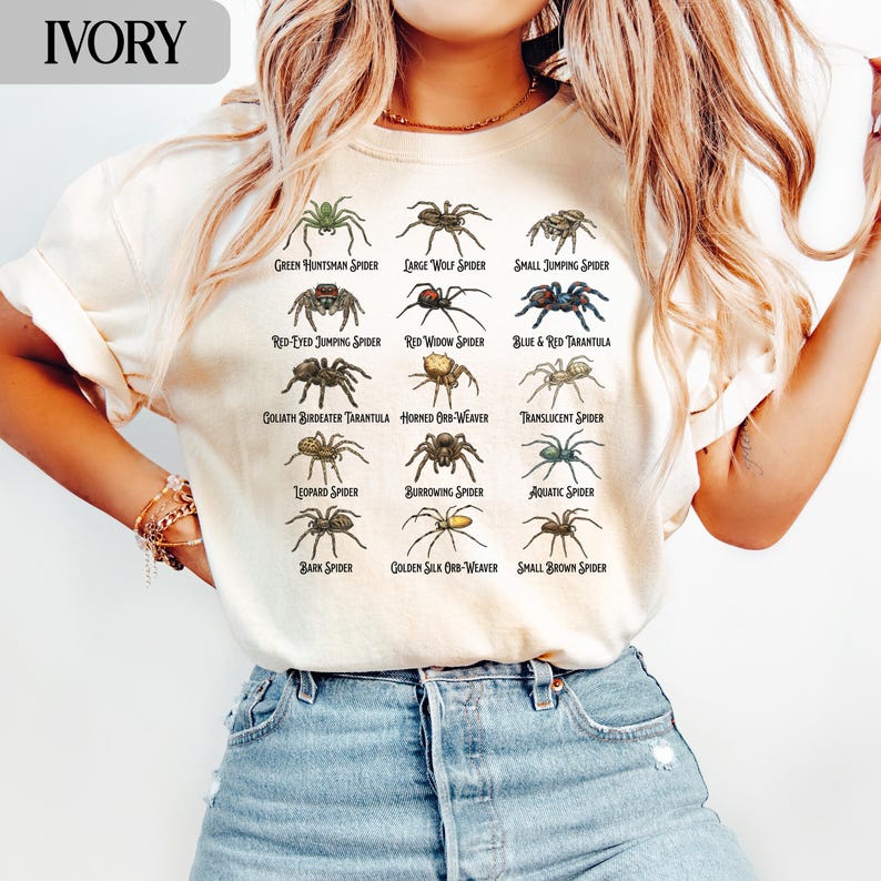 Spider Species Chart T-Shirt, Insect Enthusiast Tee, Arachnid Lovers Gift, Unisex Spiders Graphic Shirt, Educational Wildlife Top