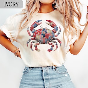 Patchwork Crab Comfort Colors® T-shirt, kustnära quiltad sweatshirt