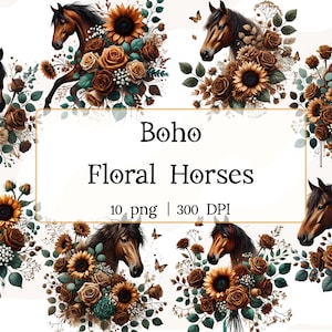 Boho marron cheval mignon Clipart Design Sublimation téléchargement numérique PNG instantané numérique, ferme Ranch Animal Clipart autocollant T-shirt Wallart