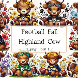 Herbst Highland Kuh Fußball Clipart PNG, Sublimationsdesign, digitaler Download Png, sofort DIGITAL NUR, Tumbler Wrap, Aufkleber Png, Kuhliebhaber