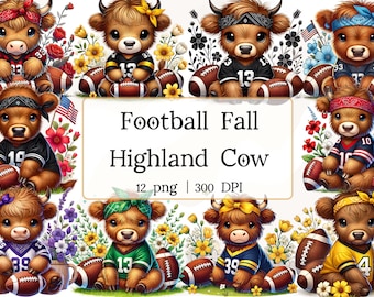Fall Highland Cow Football Clipart PNG, Sublimation Design, Digital Download Png, Instant DIGITAL ONLY, Tumbler Wrap, Sticker Png, Cow Lover