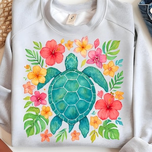 Tortuga marina floral de verano PNG, diseño de sublimación náutico bohemio costero, descarga digital, estilo preppy rosa, estilo playero de verano para chicas