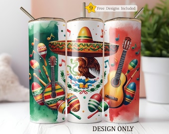 Latino Sublimation Tumbler Design, Mexican Flag Mariachi 20oz Tumbler Wrap PNG, Mexican Flag Art Latino PNG, Skinny Tumbler Download
