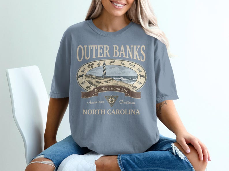 Outer Banks North Carolina Shirt, Vintage Graphic Tee, North Carolina Gift, Beach Vacation Souvenir, Coastal Life T-Shirt