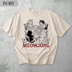 Maglietta Meowjong Cat Mahjong, T-shirt Comfort Colors®, Felpa Vintage