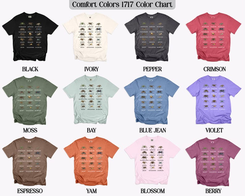 Comfort Colors 1717 Color Chart Tee, Insect Print Shirt, Bug Lovers Gift, Entomology T-Shirt, Unique Graphic Tee, Nature Lover Shirt