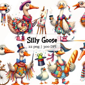 Silly Goose Quirky Boho Clipart Bundle, Vintage Watercolor Whimsical Scrapbooking Set, Shower Sublimation, Digital Download, Junk Journal