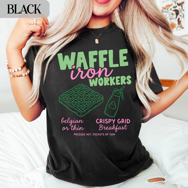 Waffle Iron Workers T-Shirt, Belgian or Thin Waffles Shirt, Crispy Grid Breakfast Tee, Funny Foodie Graphic Tee for Waffle Lovers