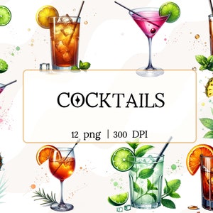 Drink Cocktail Bundle PNG, cocktail Illustrazione clipart, Disegni illustrativi, Design personalizzato Cocktail Signature, menu cancelleria acquerello