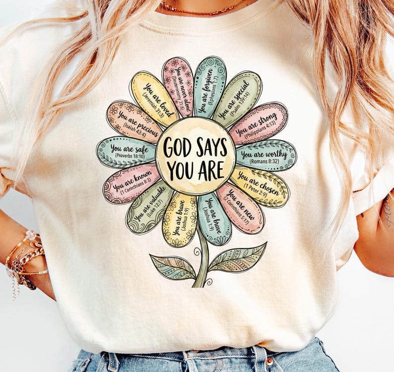 Inspirational Christian T-Shirt, God Says You Are Design, Positive Affirmation, Faith-Based Quotes, Scripture Texts, Comfortable Summer Tee