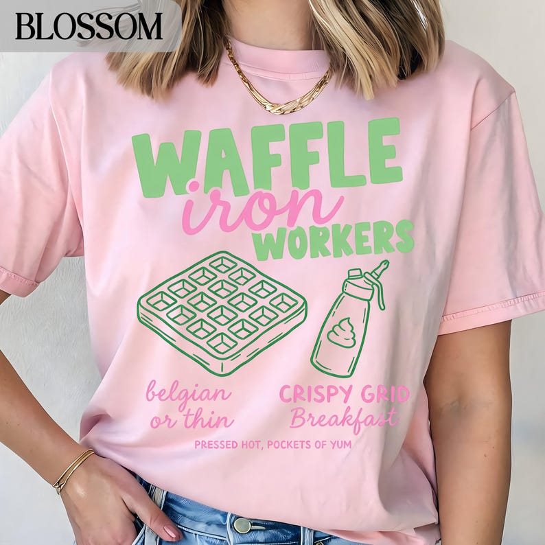 Waffle Iron Workers T Shirt, Breakfast Themed Shirt, Funny Graphic Tee, Waffle Lover Gift, Cute Pink T Shirt, Foodie Fashion