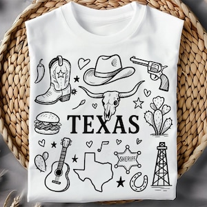 Texas Trip Shirt PNG, Retro Vacation Souvenir Design, Sublimation Doodle, Western Clipart, Texas Pride, Digital Download