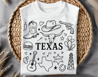 Texas Trip Shirt PNG, Retro Vacation Souvenir Design, Sublimation Doodle, Western Clipart, Texas Pride, Digital Download