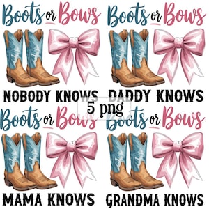 Boots Or Bows Gender Reveal PNG, Retro Cowgirl Cowboy Shower Reveal Party PNG, Western Sublimation, Rodeo Country Design