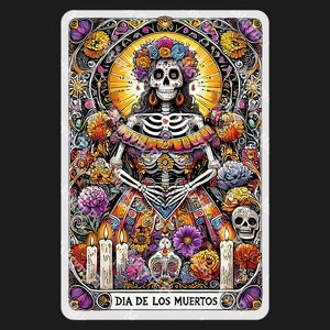 DIA De Los MUERTOS Halloween vintage, carta de tarô, pacote de clipart PNG de caveira de açúcar, design de sublimação, arte floral colorida, tradição mexicana