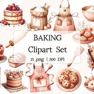 Aquarelle cuisson des cliparts, fournitures de boulangerie Png, logo boulangerie maison, cuisson des biscuits PNG, ensemble de cliparts culinaires, boulangerie Clip art Bundle