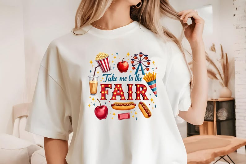 Take me to the Fair Sublimation Design PNG Digital Download, County State Fair Country Rides png, Neon Ferris Wheel, Fall Autumn Design image 4
