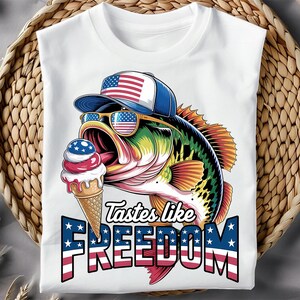 Tastes Like Freedom PNG, Bass Fish Digital Download, Bass Fishing Sublimation PNG, 4th of July Fish Patriotic Sublimation png, Independence