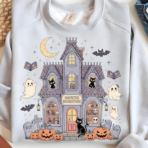 Haunted Bookstore PNG: Spooky Ghosts, Cozy Library Sublimation Design (Digital Download)