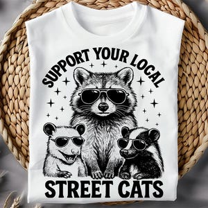 Support Your Local Street Cats Tee, Vintage Racoon Opossum and Skunk T-Shirt, Cool Hipster Wildlife Shirt, Trash Panda, Comfort Colors