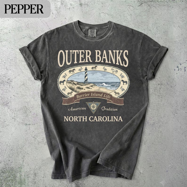 Outer Banks North Carolina T-Shirt, Vintage Barrier Island Life Tee, American Tradition Graphic Shirt, Casual Beachwear Top