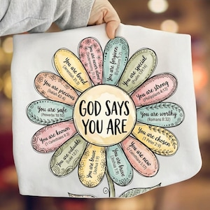 Inspirational Christian Wall Art Poster, Floral Motif 'God Says You Are', Encouraging Bible Verses, Religious Home Decor, Uplifting Gift