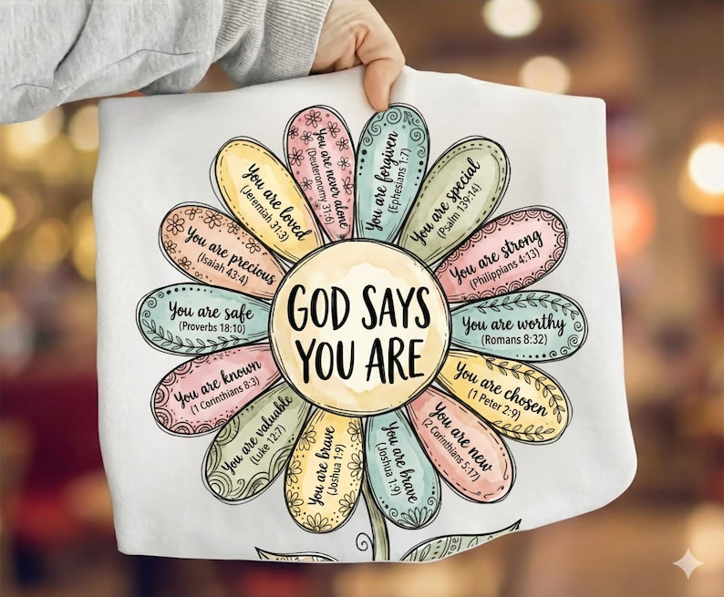 Inspirational Christian Wall Art Poster, Floral Motif 'God Says You Are', Encouraging Bible Verses, Religious Home Decor, Uplifting Gift