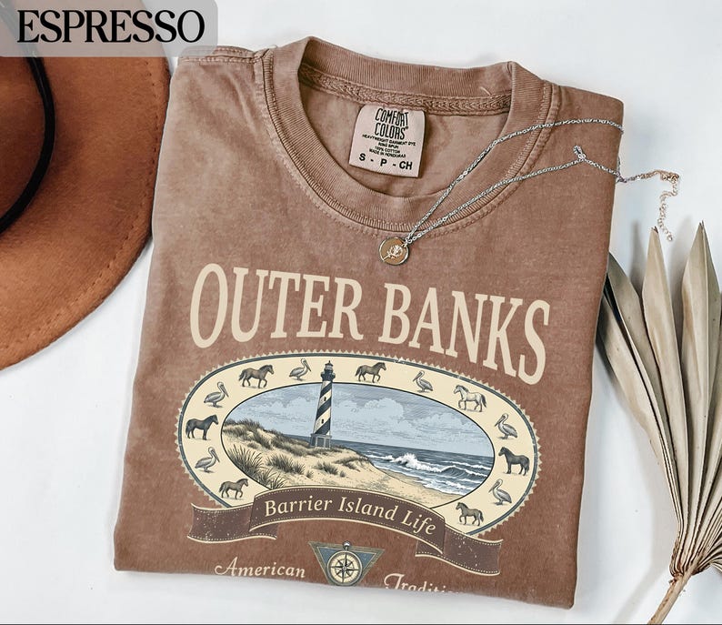 Outer Banks T-shirt, Barrier Island Life Shirt, American Tradition Tee, Vintage Look, Graphic Print Top, Unisex Casual Wear
