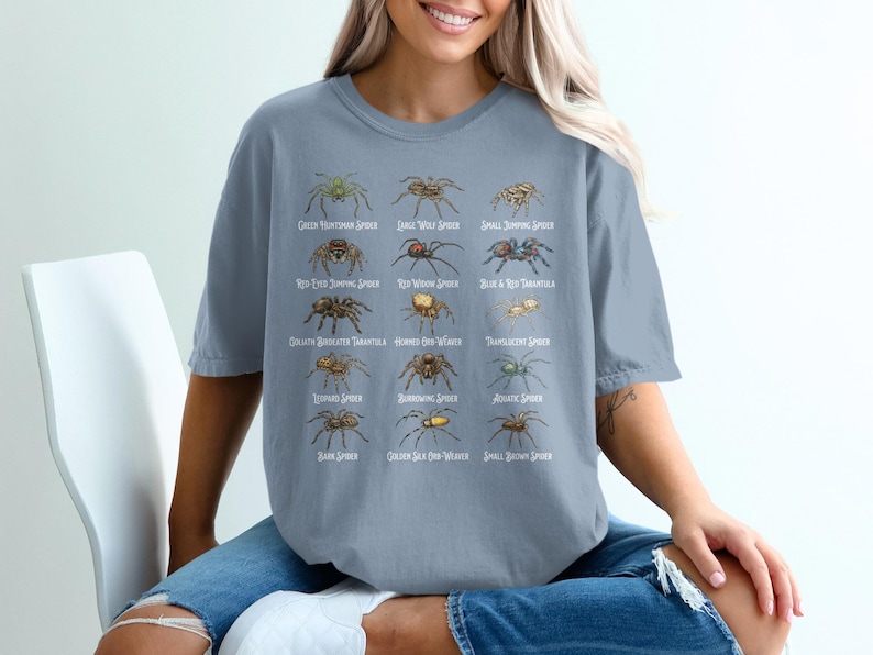 Spider Print Shirt, Spider Lover Gift, Educational Spider Tee, Arachnid Illustration Top, Unisex Graphic T-Shirt, Nature Enthusiast Tee