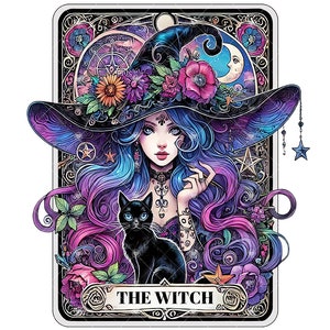 Die Hexe Tarot Karte PNG, Gothic Sublimation Design, Ziemlich Witchy Vibes, Pagan Black Cat Gruselige Saison Tarot T-Shirt PNG, Digital Download