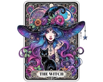 The Witch Tarot Card PNG, Gothic Sublimation Design, Pretty Witchy Vibes, Pagan Black Cat Spooky season Tarot T-shirt PNG, Digital Download