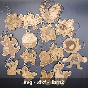 Juego de llaveros de madera de Pokémon a escala 1/10: 16 diseños cortados con láser: primera parte de Pokérap: regalos de Pokémon hechos a mano