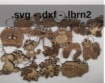 3/10 houten Pokémon-sleutelhangerset - 16 lasergesneden ontwerpen - derde deel van Pokérap - handgemaakte Pokémon-cadeaus