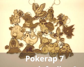 7/10 houten Pokémon-sleutelhangerset - 15 lasergesneden ontwerpen - zevende deel van Pokérap - handgemaakte Pokémon-cadeaus