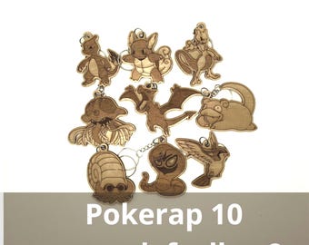 10/10 houten Pokémon-sleutelhangerset - 9 lasergesneden ontwerpen - zevende deel van Pokérap - handgemaakte Pokémon-cadeaus