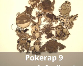 9/10 houten Pokémon-sleutelhangerset - 15 lasergesneden ontwerpen - Negende deel van Pokérap - Handgemaakte Pokémon-cadeaus